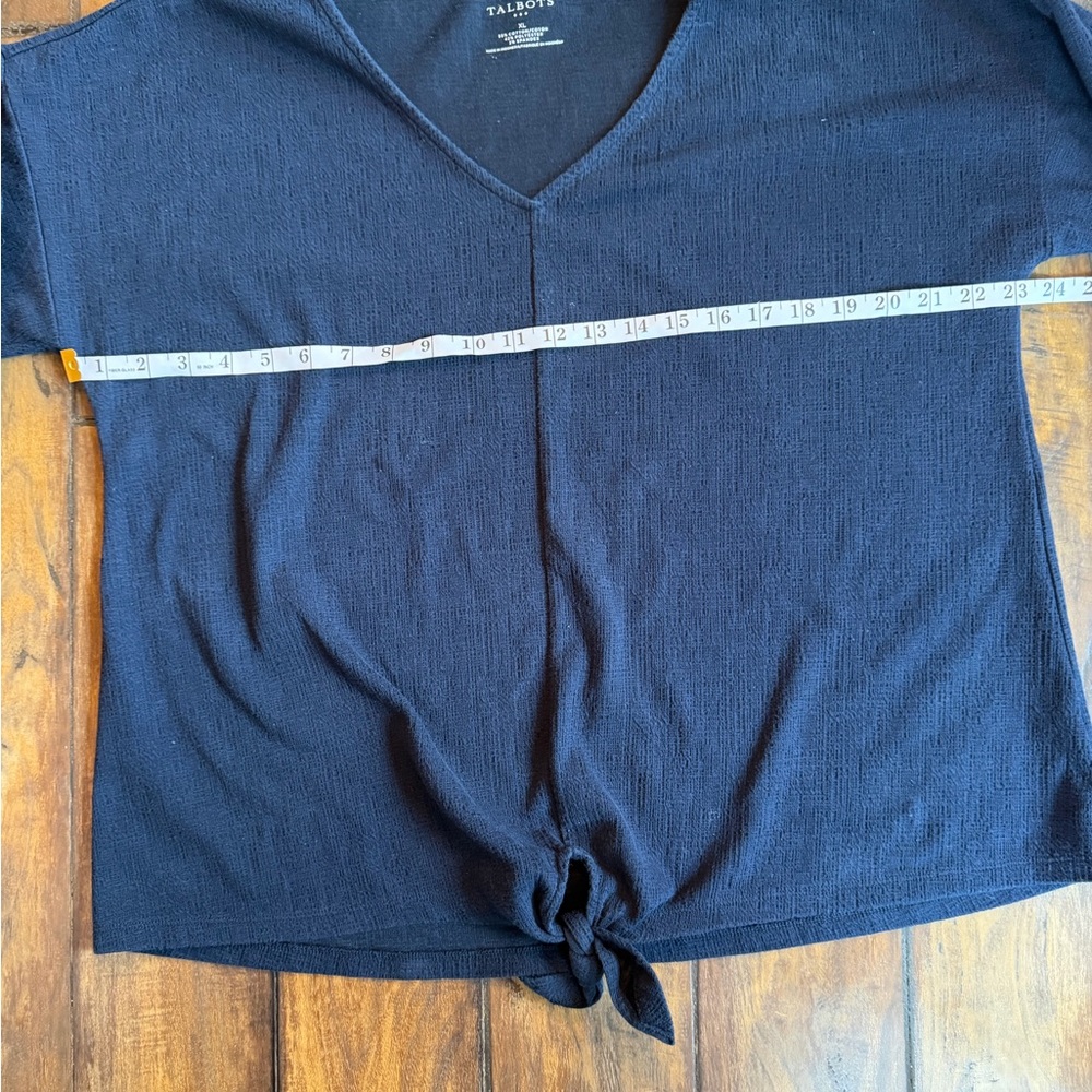Talbots Navy V-Neck Tie-Front Tunic Top - Picture 2 of 4
